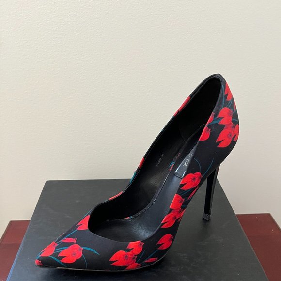 RACHEL ZOE  BLACK RED FLORAL STILETTOS - Picture 2 of 8